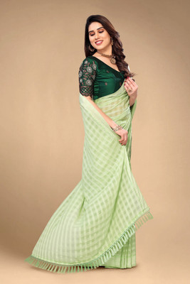 V AMAN FASHION Checkered, Self Design Bollywood Chiffon Saree(Green)