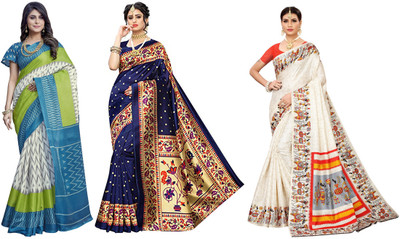 YASHIKA Printed Kanjivaram Art Silk Saree(Pack of 3, Multicolor)