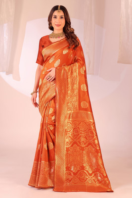 Suntex Printed Kanjivaram Art Silk Saree(Orange)