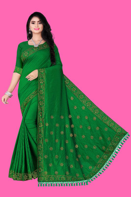 nevya creation Embellished Chanderi Georgette, Art Silk Saree(Green)