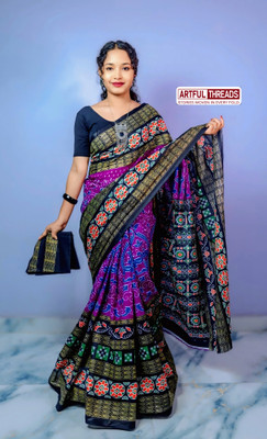 ARTFULTHREADS Printed, Graphic Print Sambalpuri Pure Cotton Saree(Multicolor)