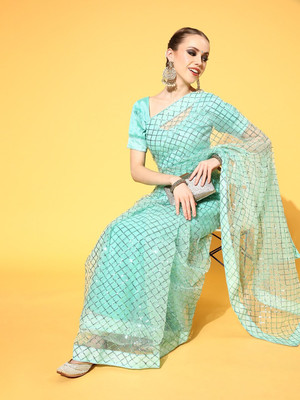 Divastri Embroidered Bollywood Net Saree(Light Green)