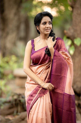 Rudr Ventures Embroidered Banarasi Silk Blend Saree(Multicolor)