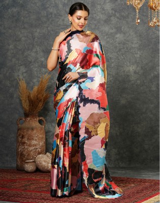 Satrani Color Block, Printed Bollywood Satin, Georgette Saree(Multicolor)