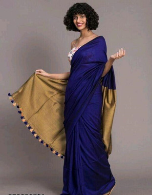 Radha Madhab textiles Self Design Handloom Cotton Blend Saree(Blue)