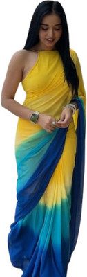 JATADHAR FAB Dyed Ready to Wear Georgette Saree(Yellow)