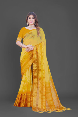 Aarunika IC Printed Bollywood Organza Saree(Yellow)