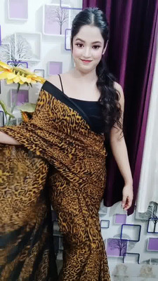 kashvi sarees Animal Print Bollywood Georgette Saree(Yellow, Black)
