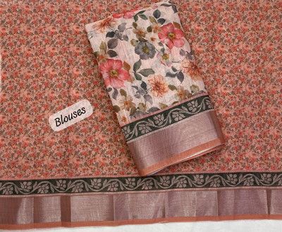 Vishwa Vijay Creation Digital Print Chanderi Cotton Linen Saree(Pink)