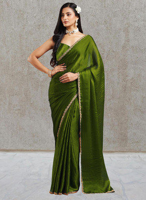 LOROFY Embellished, Self Design Bollywood Chiffon Saree(Light Green)