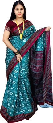 ARTFULTHREADS Printed, Graphic Print Sambalpuri Pure Cotton Saree(Pack of 2, Multicolor)