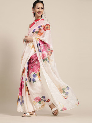 ANOUK Digital Print Bollywood Organza Saree(White)