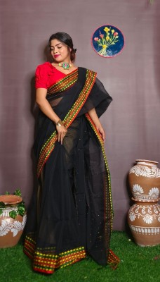 PRANATI ENTERPRISE Woven Tant Cotton Silk Saree(Black)