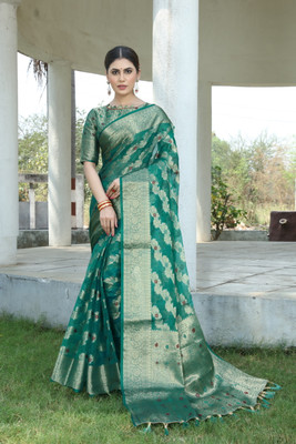 Perfect Wear Self Design Banarasi Organza, Cotton Silk Saree(Multicolor)