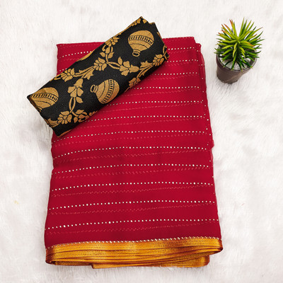 DIVYASHAKTI FASHION Striped Daily Wear Chiffon Saree(Red)