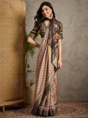 ANOUK Printed Banarasi Silk Blend Saree(Multicolor)