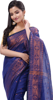 TANTLOOM Woven Handloom Handloom Cotton Silk Saree(Blue)
