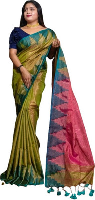 kalpana handloom Solid/Plain Tant Tissue Saree(Multicolor)