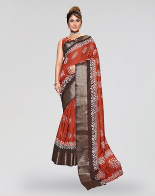 ANIRAV Printed Bollywood Jacquard, Art Silk Saree(Red, Brown)