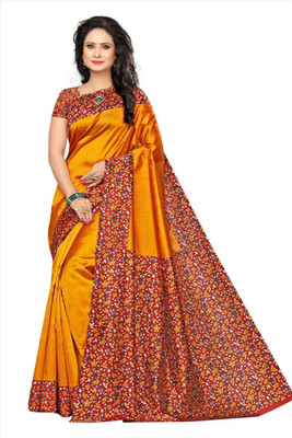 Grubstaker Printed Assam Silk Art Silk Saree(Multicolor)