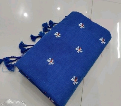 HouseOfCommon Self Design Handloom Cotton Blend Saree(Blue)