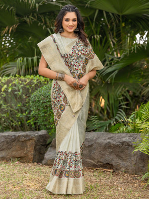 Sareemall Printed Chinnalapattu Viscose Rayon Saree(Beige)