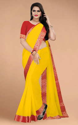 Volmina Solid/Plain, Woven Chanderi Cotton Blend Saree(Yellow)