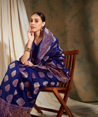 Sangria Woven Banarasi Silk Blend Saree(Dark Blue)