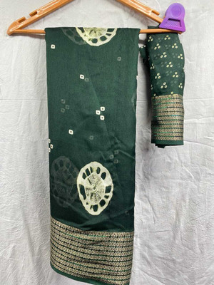 Chandan Fabrics Printed Bollywood Chanderi Saree(Green)