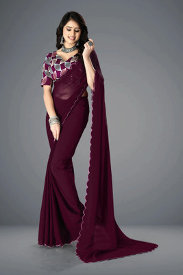 JenaFashion Solid/Plain Daily Wear Georgette Saree(Maroon)