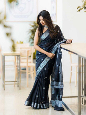 FashDeal Self Design Banarasi Silk Blend Saree(Black)