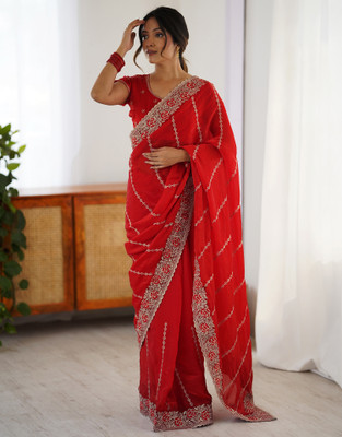 all about you Embroidered, Self Design Bollywood Tissue Saree(Red)