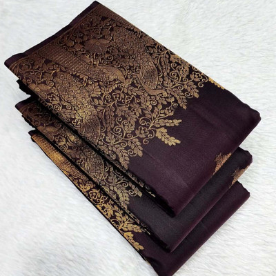 Bansari Textiles Woven, Embellished Banarasi Jacquard, Art Silk Saree(Brown)
