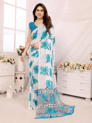 AAI LAXMI CREATION Digital Print, Printed Daily Wear Georgette Saree(Blue)