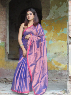Shaw Creation Solid/Plain Handloom Handloom Tissue Saree(Purple)