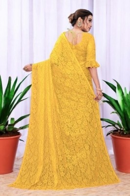 Prisha Fashion Embroidered Bollywood Net Saree(Yellow)