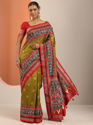 LIBAS Embellished Daily Wear Silk Blend Saree(Green)