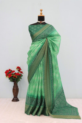 PARI DESIGNER Digital Print Banarasi Silk Blend Saree(Green)