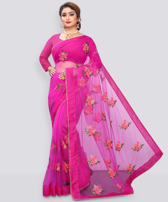 DWINIZAA STORE Embroidered Bollywood Net Saree(Pink)