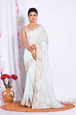 MorChari Self Design Handloom Viscose Rayon Saree(White)