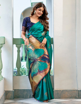 Samah Woven, Embellished, Self Design Banarasi Silk Blend, Jacquard Saree(Multicolor)