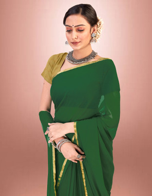 Stdfashion Printed Daily Wear Georgette, Silk Blend Saree(Green)