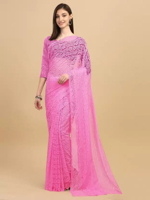HouseOfCommon Self Design Bollywood Net Saree(Pink)