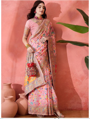 Wovenza Self Design, Woven Bollywood Cotton Blend, Semi-Pashmina Saree(Pink)