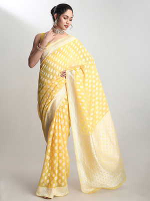 Janasya Self Design Banarasi Silk Blend Saree(Yellow)