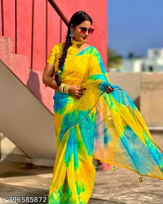 Adiyogi Enterprise Dyed Bollywood Organza Saree(Multicolor)