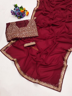 FASHIONFOXX Self Design Bollywood Georgette Saree(Maroon)