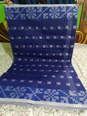 Moumitasaree Self Design, Solid/Plain Tant Pure Cotton Saree(Dark Blue)