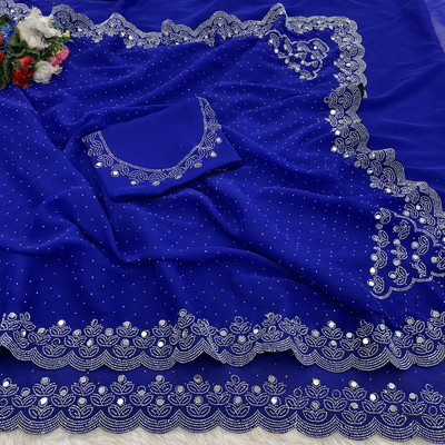 SHUBHDRASHTI NX Solid/Plain Bollywood Organza Saree(Blue)