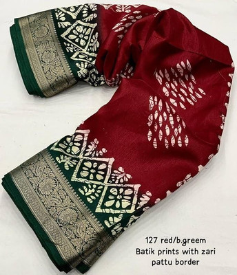 SSHAGUN LIFESTYLE Printed Hand Batik Cotton Silk Saree(Black)